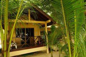 湄南海滩月亮小屋酒店的前面有棕榈树的房子