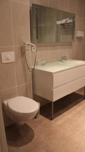 卢恰纳卡斯特路酒店的一间带卫生间、水槽和镜子的浴室