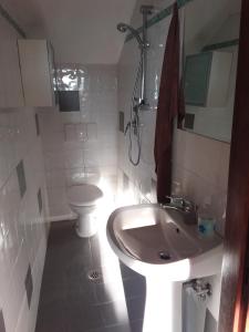 佛罗伦萨佛罗伦萨附近乡村民宿的白色的浴室设有水槽和卫生间。