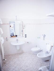 萨尼科赛比诺酒店的浴室设有2个水槽、卫生间和镜子。
