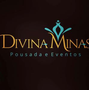 特雷斯科拉松伊斯Pousada Divina Minas的葡萄酒品酒活动的标志及香槟酒瓶