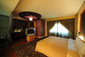 新竹金座渡假汽车旅馆的配有一张床和一台平面电视的酒店客房