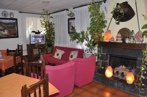 SiresaHotel Castillo d'Acher的客厅配有粉色家具和壁炉