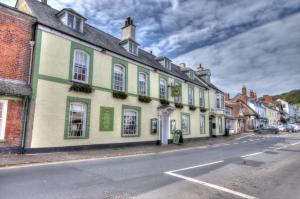 邓斯特Dunster Castle Hotel的街道边的一排建筑物