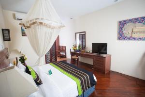 额布里安美德度假酒店及水疗中心，奈帕里海滩的一间卧室配有一张床和一张书桌及电视