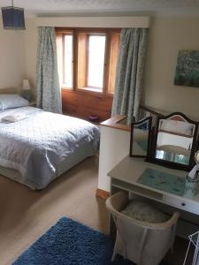 霍姆弗斯Pellcroft Cottage的一间卧室配有一张床、镜子和一张书桌
