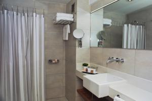 布宜诺斯艾利斯ian Hotel的一间带水槽、镜子和淋浴的浴室