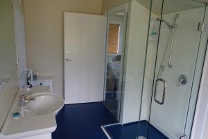 布伦海姆Korohi Vineyard BnB的浴室配有卫生间、淋浴和盥洗盆。