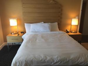 圣地亚哥达艾默德希德酒店的卧室配有带两盏灯的白色床