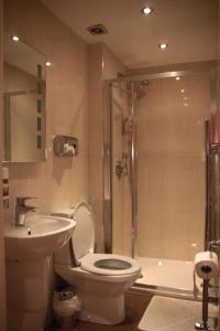 伦敦警长酒店的浴室配有卫生间、盥洗盆和淋浴。