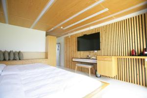大湖乡夏内尔落羽松民宿的一间卧室配有一张床和一台平面电视