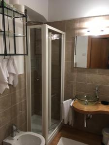 卡内瓦阿尔皮索勒农家乐的带淋浴、卫生间和盥洗盆的浴室