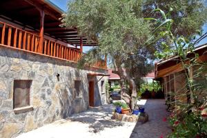 雅丽丝弗里克Şahin Motel & Restaurant的庭院里一棵树的石头房子