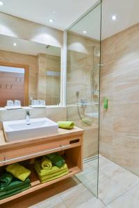 索内纳尔佩·纳斯费尔德阿尔卑斯露斯纳斯费尔德公寓的一间带水槽和淋浴的浴室