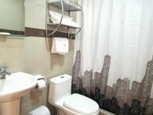 奇瓦伊La Casa de Anita的浴室设有卫生间、水槽和淋浴帘
