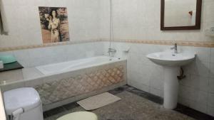 塞米亚克塞米亚克普斯帕旅馆的一间带水槽、浴缸和卫生间的浴室