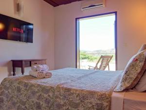 帕拉蒂Pousada Solar D Alcina的一间卧室设有一张床、电视和窗户