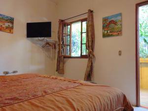 马那瓜Managua Hills的一间卧室设有一张床、一台电视和一个窗口。
