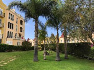 圣乌尔苏拉Lagos de La Quinta的一群棕榈树在一座建筑前