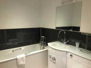 DittishamThe Red Lion Inn的浴室配有盥洗盆、镜子和浴缸