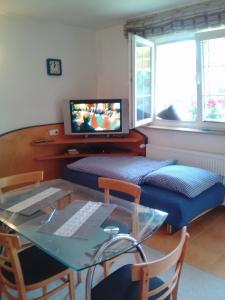 捷克利帕丹尼洛瓦公寓的客厅配有桌子和电视