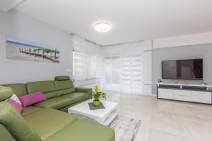 马林斯卡Villa Nika的客厅配有绿色沙发和电视