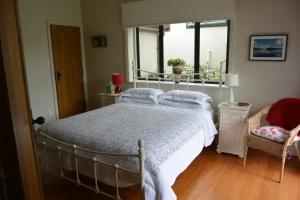 奥克兰特里辛迪住宿加早餐旅馆的一间卧室设有一张大床和一个窗户。