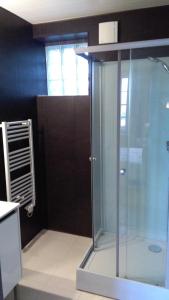 GuerlédanChez Maria的带淋浴的浴室和玻璃门