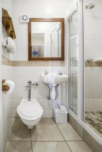 比勒陀利亚Hotel 224 & Apartments的浴室配有卫生间、盥洗盆和淋浴。