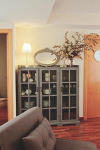 阿利坎特Apartamento céntrico, Enriqueta Ortega的客厅配有带镜子的灰色橱柜