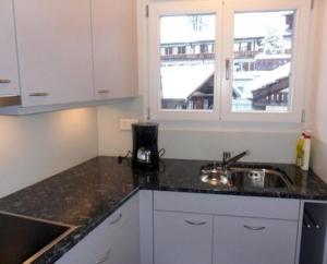 格林德尔瓦尔德帕芬斯托克利公寓的厨房配有柜台、水槽和窗户