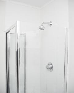 Bridgend布里真德酒店的玻璃门淋浴和淋浴头