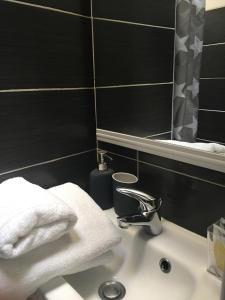 巴黎佛鲁姆德斯哈莱斯公寓式酒店的浴室设有水槽、毛巾和镜子