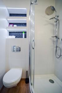 卡尔帕奇Apartament Mięta的带淋浴、卫生间和盥洗盆的浴室