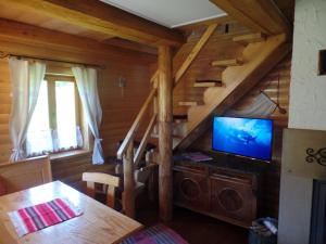 兹蒂尔波德拜利安斯科密塔翠弥度假屋的小屋内的客厅设有楼梯和电视