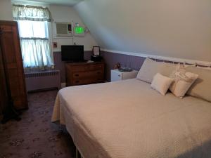 五月岬郡Inn at the Park的一间卧室配有一张大床和电视