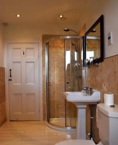 克莱克西顿希尔德厅酒店的带淋浴、盥洗盆和卫生间的浴室