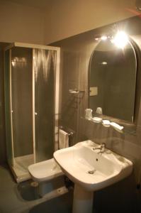 巴里校园酒店 的一间带水槽、淋浴和卫生间的浴室