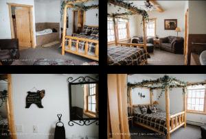 阿什兰Second Wind Country Inn的卧室的三张照片,配有两张床和镜子