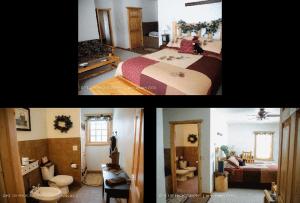 阿什兰Second Wind Country Inn的卧室配有一张床和一间浴室的两张照片
