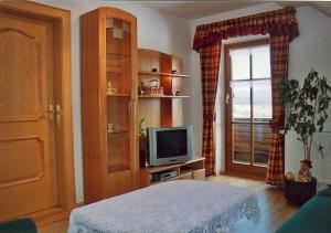 玛丽亚普法尔耶格尔宾馆的一间带电视和窗户的客厅