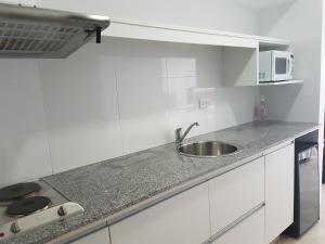通苏帕Makana Suite 6-11的厨房配有水槽和微波炉