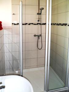 海因斯贝格Ferienwohnung Anke - Apartment 5a的浴室内带卫生间的淋浴间