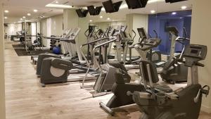 吉隆坡吉隆坡美利亚酒店的健身房设有一排跑步机和心肺功能训练器材
