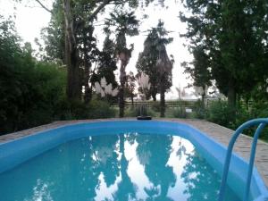圣安德烈斯德希莱斯Casa De Campo La Huella的蓝色的游泳池,映衬着天空