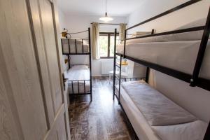 托尔明Hostel Hildegarden的带两张双层床和一扇门的房间