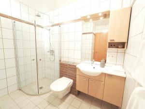 Leirá拉夏巴可酒店的浴室配有卫生间、淋浴和盥洗盆。