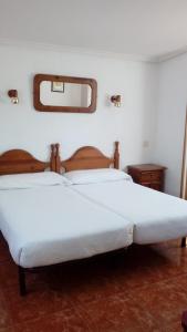 普韦布拉桑纳比亚佩拉莱斯酒店的一间卧室配有两张白色的床和镜子