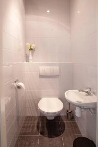 HezingenHoeve Springendal Erf&Bron的白色的浴室设有卫生间和水槽。