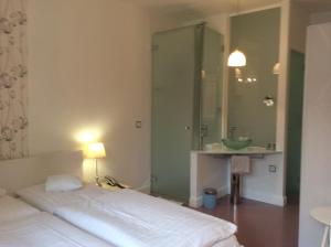 海德堡海德堡阿斯托利亚酒店的一间卧室配有床、水槽和镜子